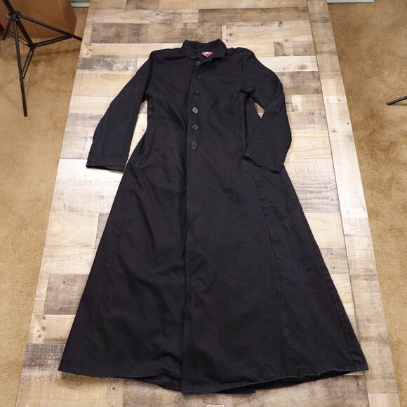 Red Balls on Fire Matrix coat men's large black denim full length vintage Y2K - Picture 1 of 13